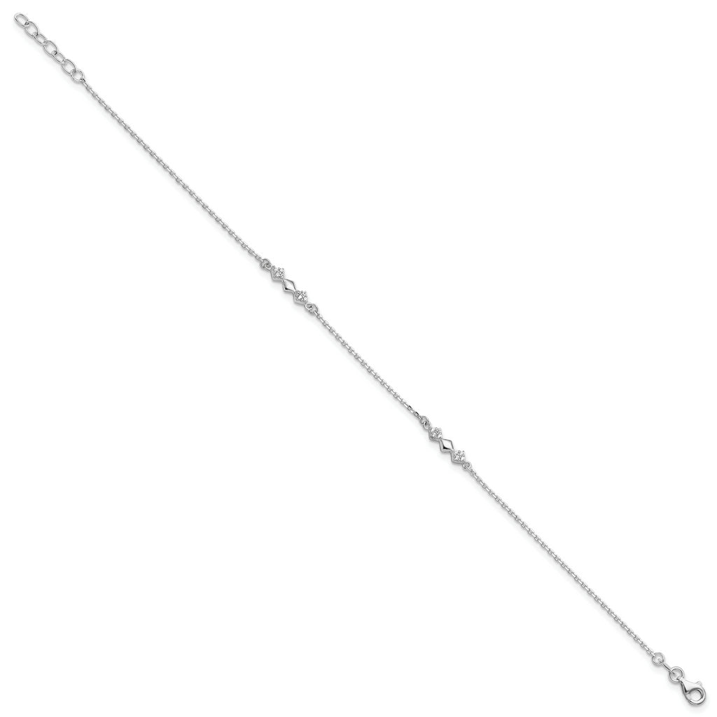 Sterling Silver CZ 3-Diamond Shapes 9in Plus 1 in Ext. Anklet