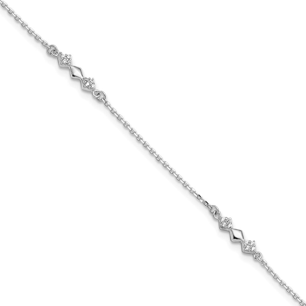 Sterling Silver CZ 3-Diamond Shapes 9in Plus 1 in Ext. Anklet