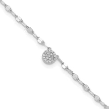 Load image into Gallery viewer, Sterling Silver Rhodium-plated Polished CZ Anklet