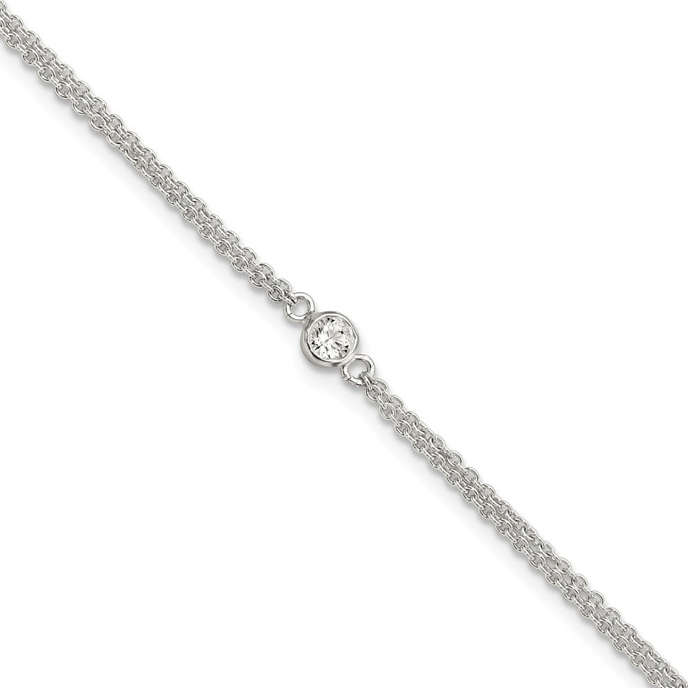 Sterling Silver Bezel CZ 2-Strand 9in Plus 1 in Ext. Anklet