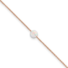 Load image into Gallery viewer, Sterling Silver Rose-tone White Created Opal 9in Plus 2 in ext. Anklet