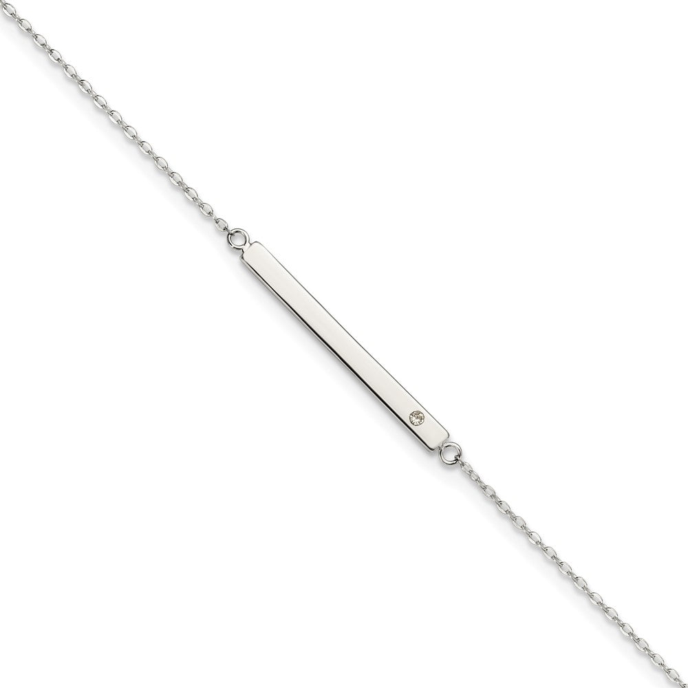 Sterling Silver Polished Crystal Bar 9in Plus 1in ext Anklet