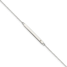 Load image into Gallery viewer, Sterling Silver Polished Crystal Bar 9in Plus 1in ext Anklet