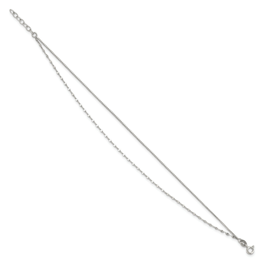 Sterling Silver 2-Strand 9in Plus 1 in Ext. Fancy Chain Anklet