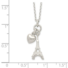 Cargar imagen en el visor de la galería, Sterling Silver Polished Eiffel Tower &amp; Heart Necklace