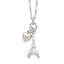 Cargar imagen en el visor de la galería, Sterling Silver Polished Eiffel Tower &amp; Heart Necklace