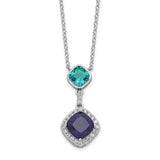 Sterling Silver Rhodium-plated CZ Glass Stone Dangle Pendant Necklace