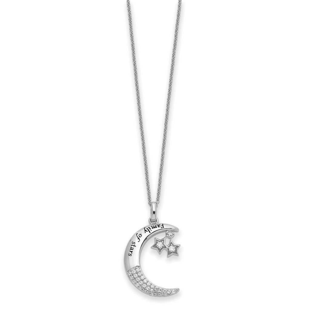 Sterling Silver CZ Antiqued Family Of Stars 18in Necklace