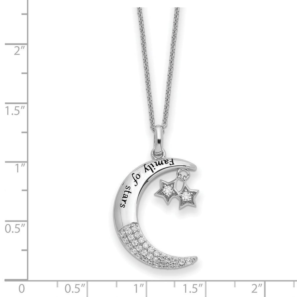 Sterling Silver CZ Antiqued Family Of Stars 18in Necklace