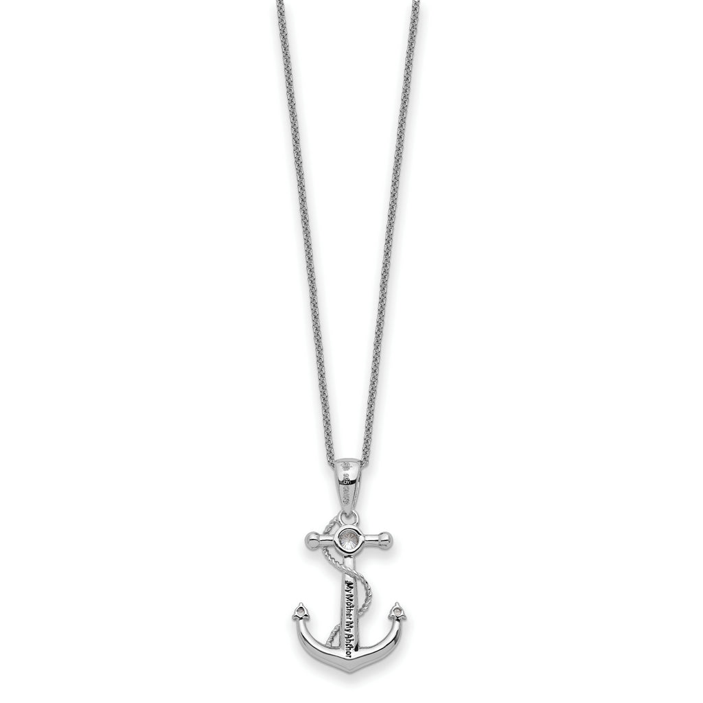 Sterling Silver CZ My Mother My Anchor 18in Necklace