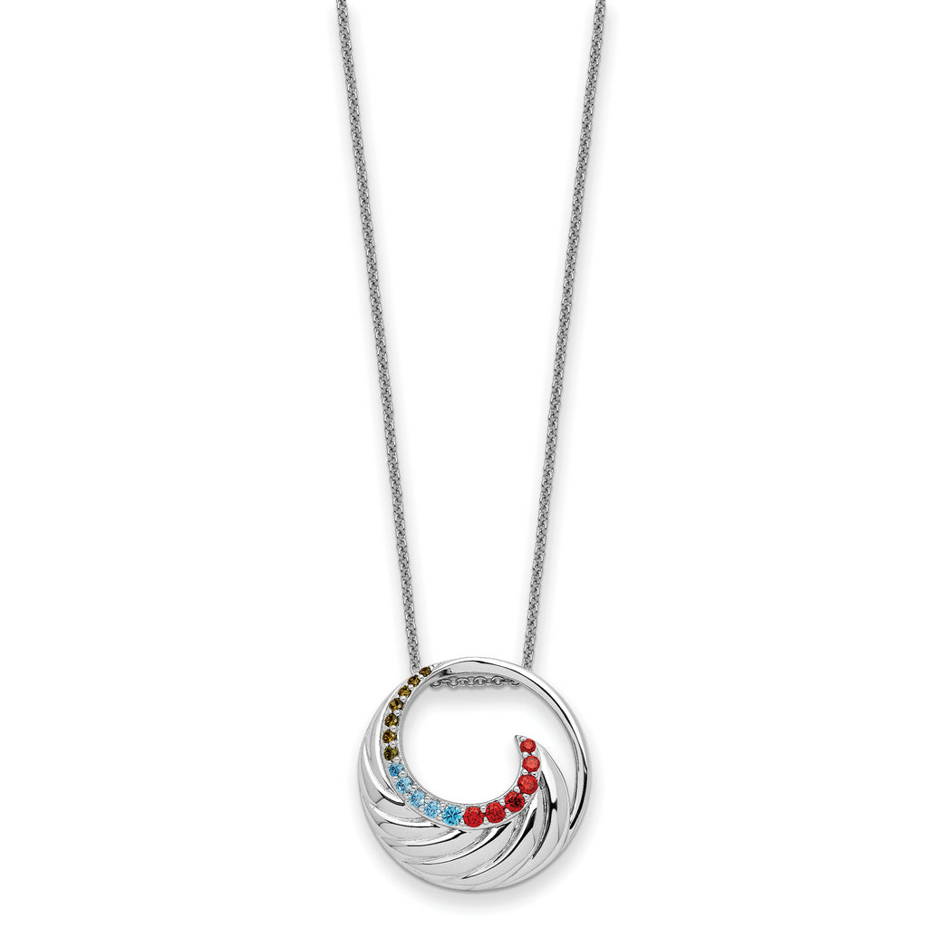 Sterling Silver Multi-color CZ Color Me Happy Circle 18in Necklace