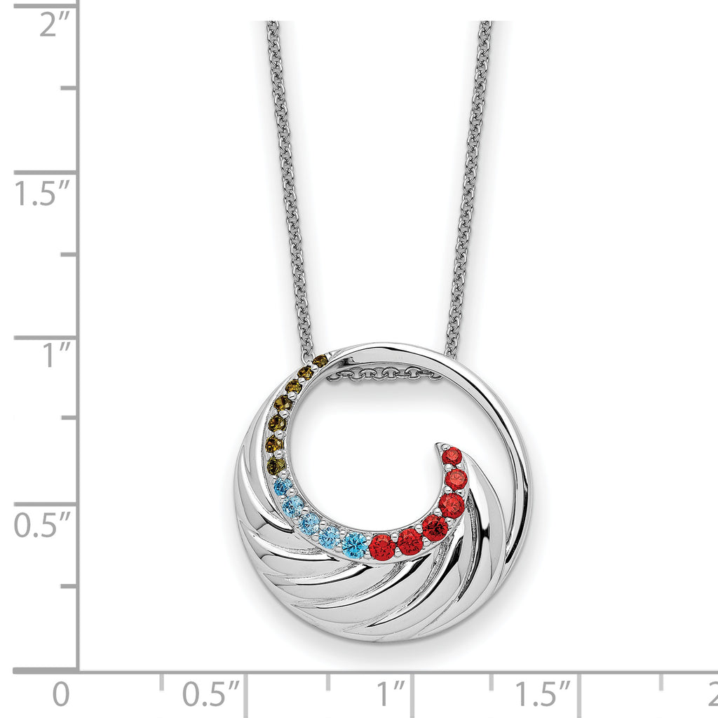 Sterling Silver Multi-color CZ Color Me Happy Circle 18in Necklace