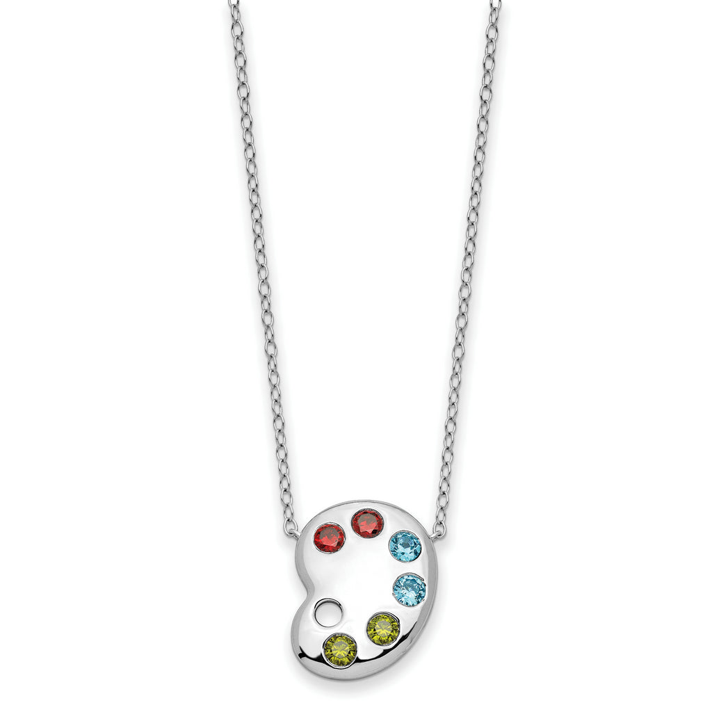 Sterling Silver Multi-color CZ Color Me Happy Pallet 18in Necklace