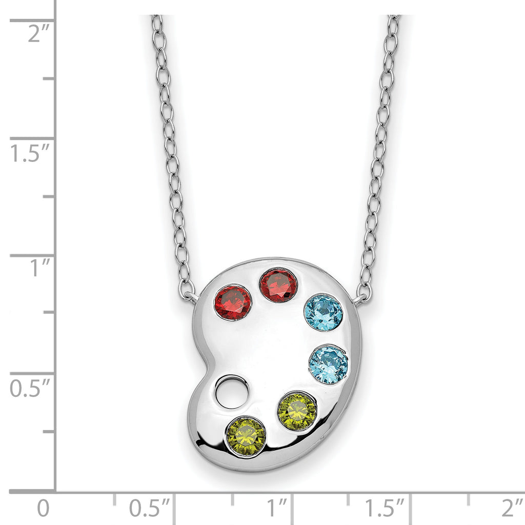 Sterling Silver Multi-color CZ Color Me Happy Pallet 18in Necklace