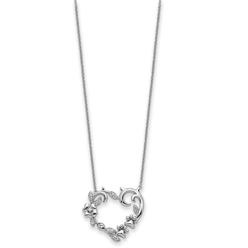 Sterling Silver CZ My Special Pet Heart 18in Necklace