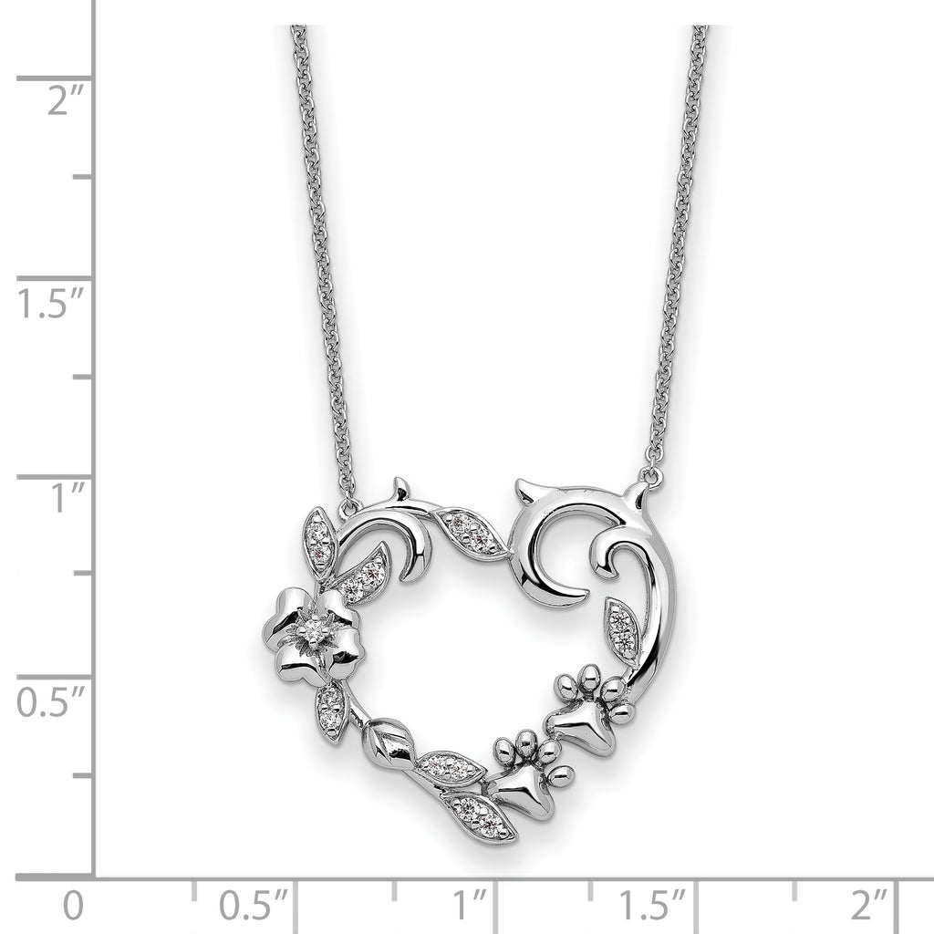 Sterling Silver CZ My Special Pet Heart 18in Necklace