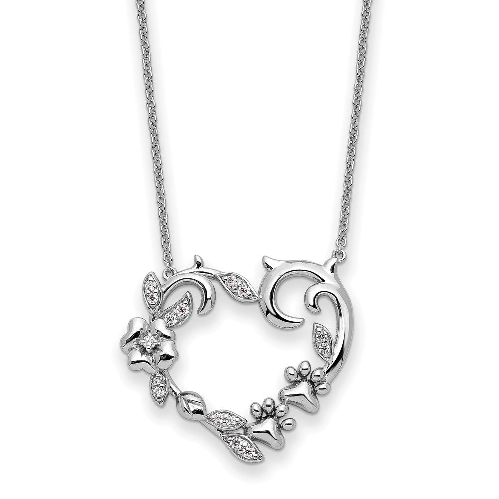 Sterling Silver CZ My Special Pet Heart 18in Necklace