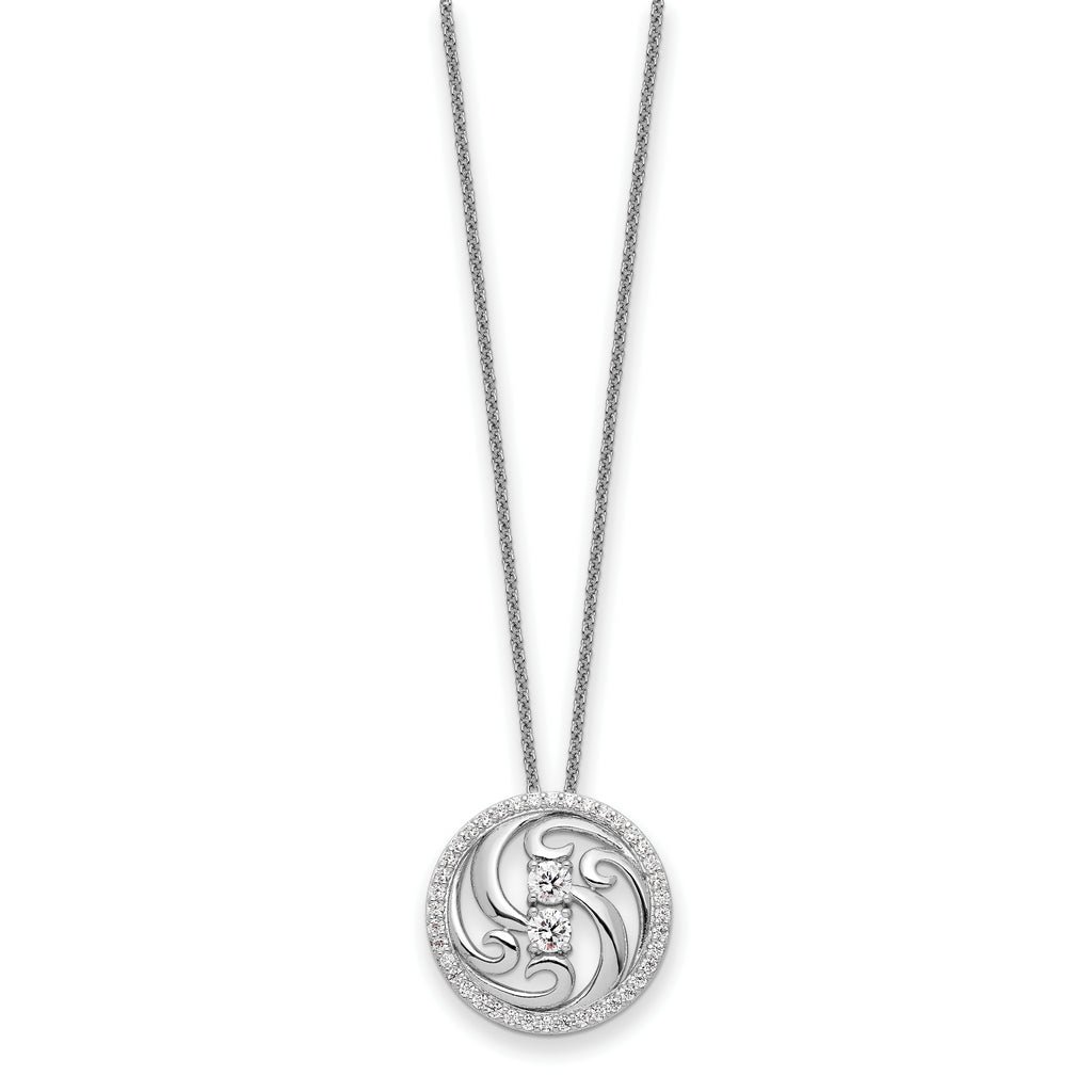 Sterling Silver CZ Through The Years Swirl Circle 18in Necklace