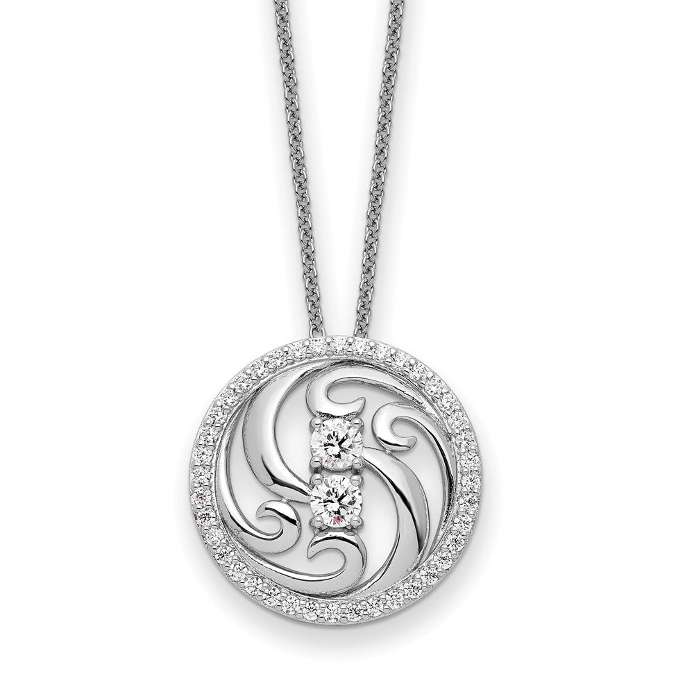 Sterling Silver CZ Through The Years Swirl Circle 18in Necklace