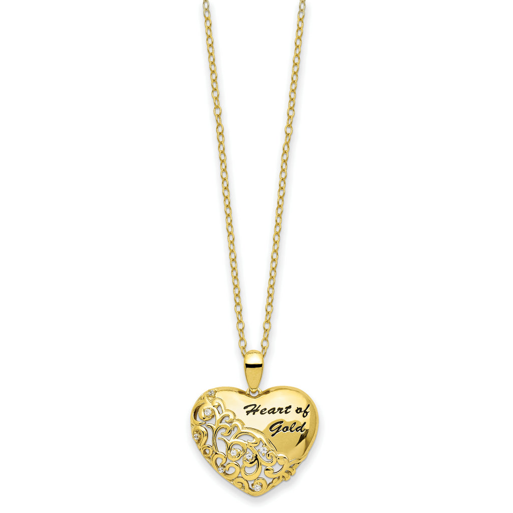 Sterling Silver Gold-tone CZ Heart of Gold 18in Necklace