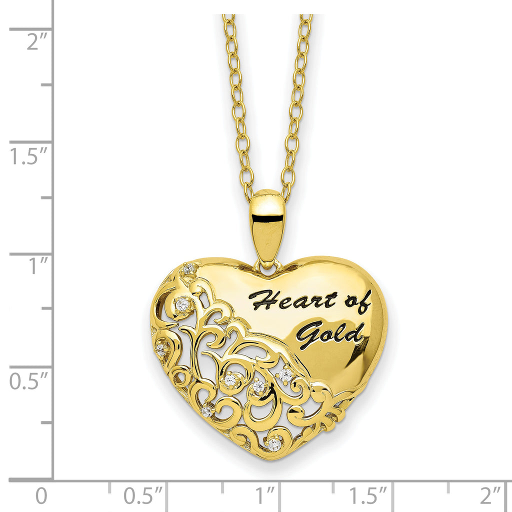 Sterling Silver Gold-tone CZ Heart of Gold 18in Necklace