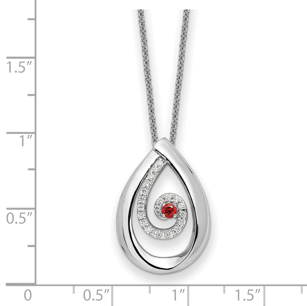 Sterling Silver Red & Clear CZ In Memory of my Mother 18in Necklace