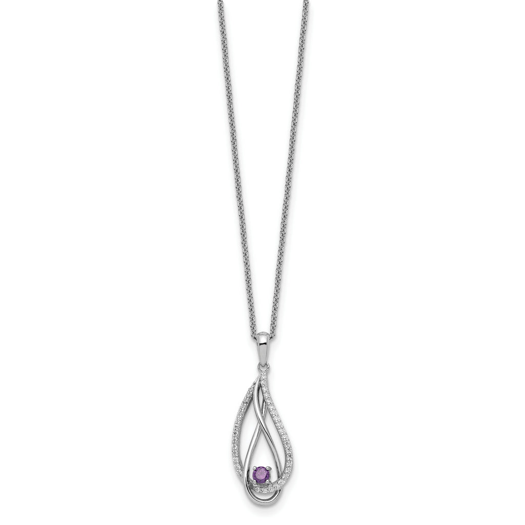 Sterling Silver Feb CZ Always in my Heart Birthstone 18in Necklace