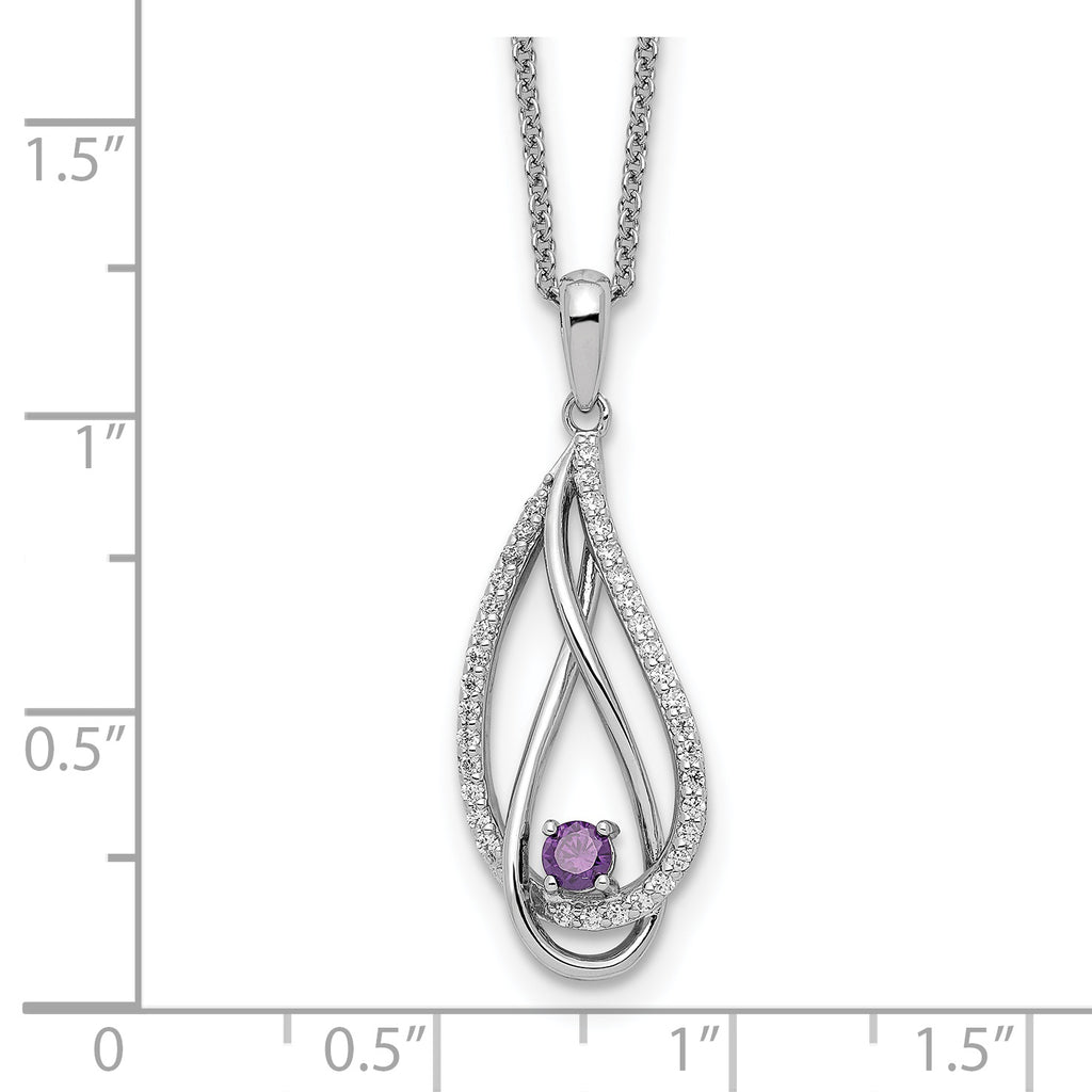 Sterling Silver Feb CZ Always in my Heart Birthstone 18in Necklace