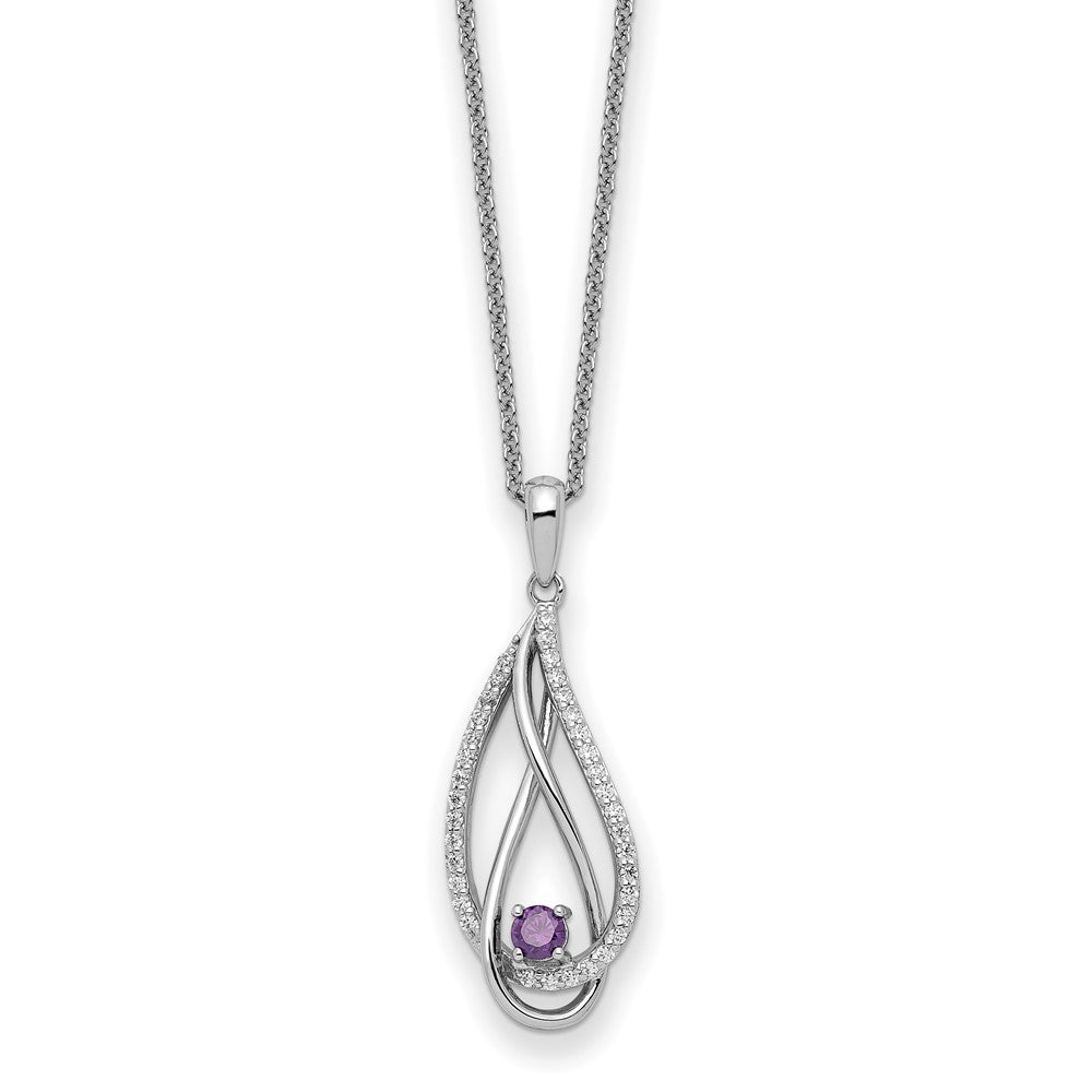 Sterling Silver Feb CZ Always in my Heart Birthstone 18in Necklace