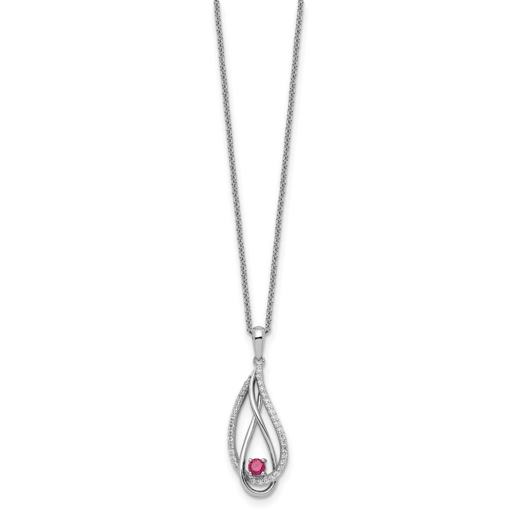 Sterling Silver Jul CZ Always in my Heart Birthstone 18in Necklace