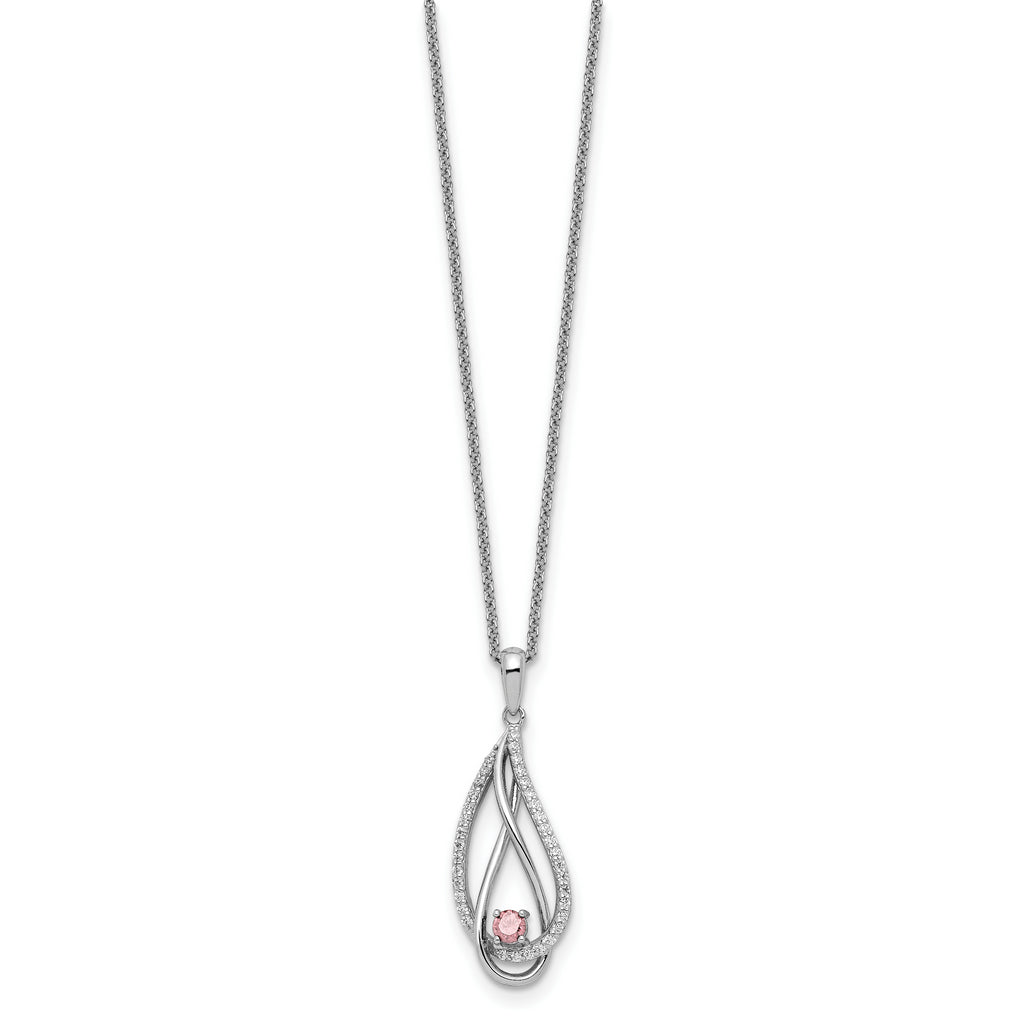 Sterling Silver Oct CZ Always in my Heart Birthstone 18in Necklace