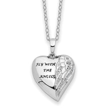 Cargar imagen en el visor de la galería, Sterling Silver Rhodium Antiqued CZ Fly W/Angels 18in Ash Holder Necklace