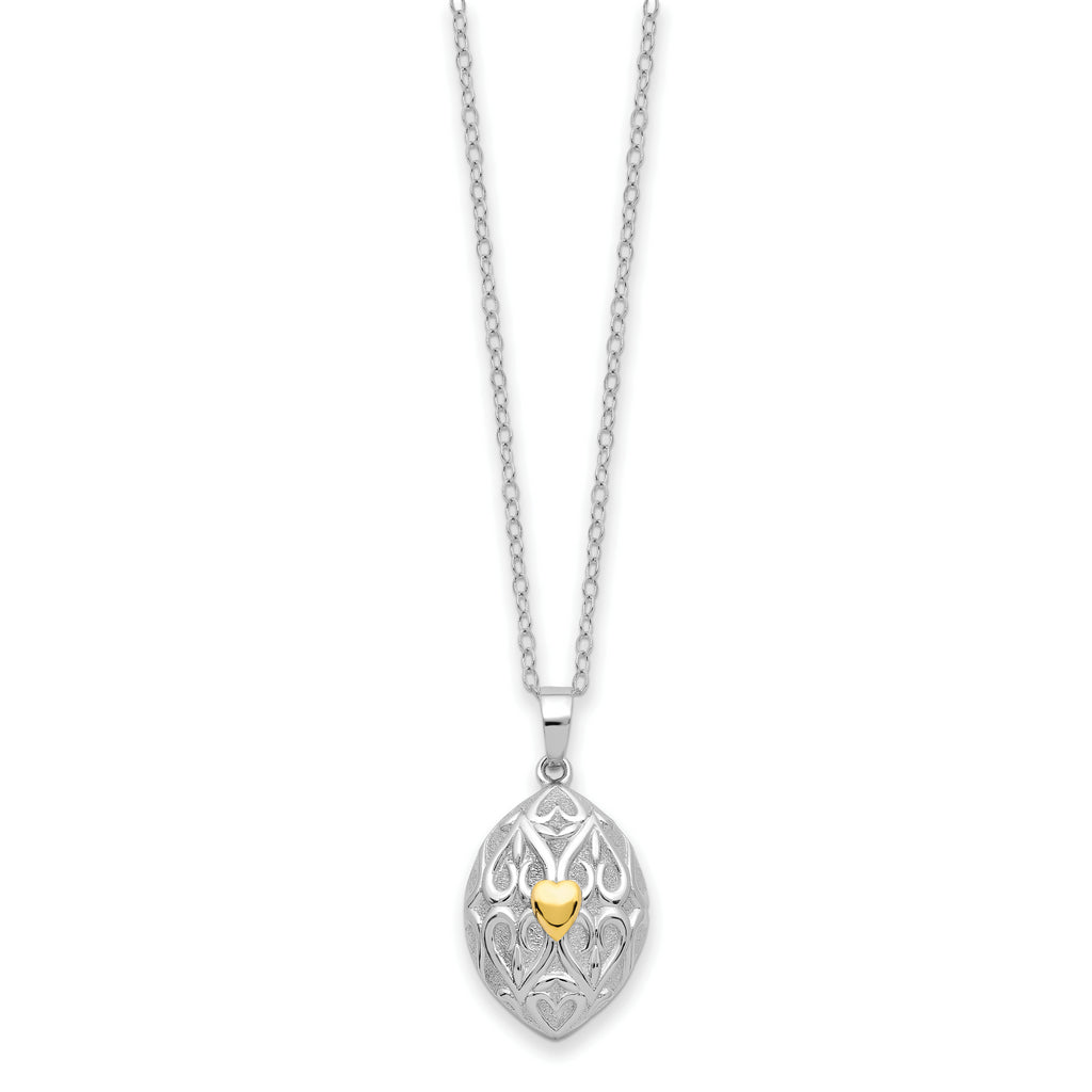 Sterling Silver Rhodium Gold-Tone Heart Egg Shaped Ash Holder 18in Necklace