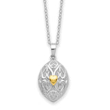 Sterling Silver Rhodium Gold-Tone Heart Egg Shaped Ash Holder 18in Necklace