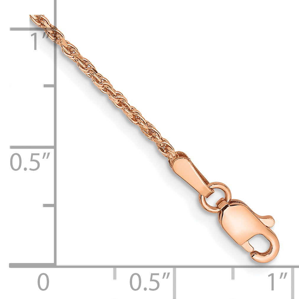 14k Rose Gold 1.5mm D/C Machine-made Rope Chain Anklet