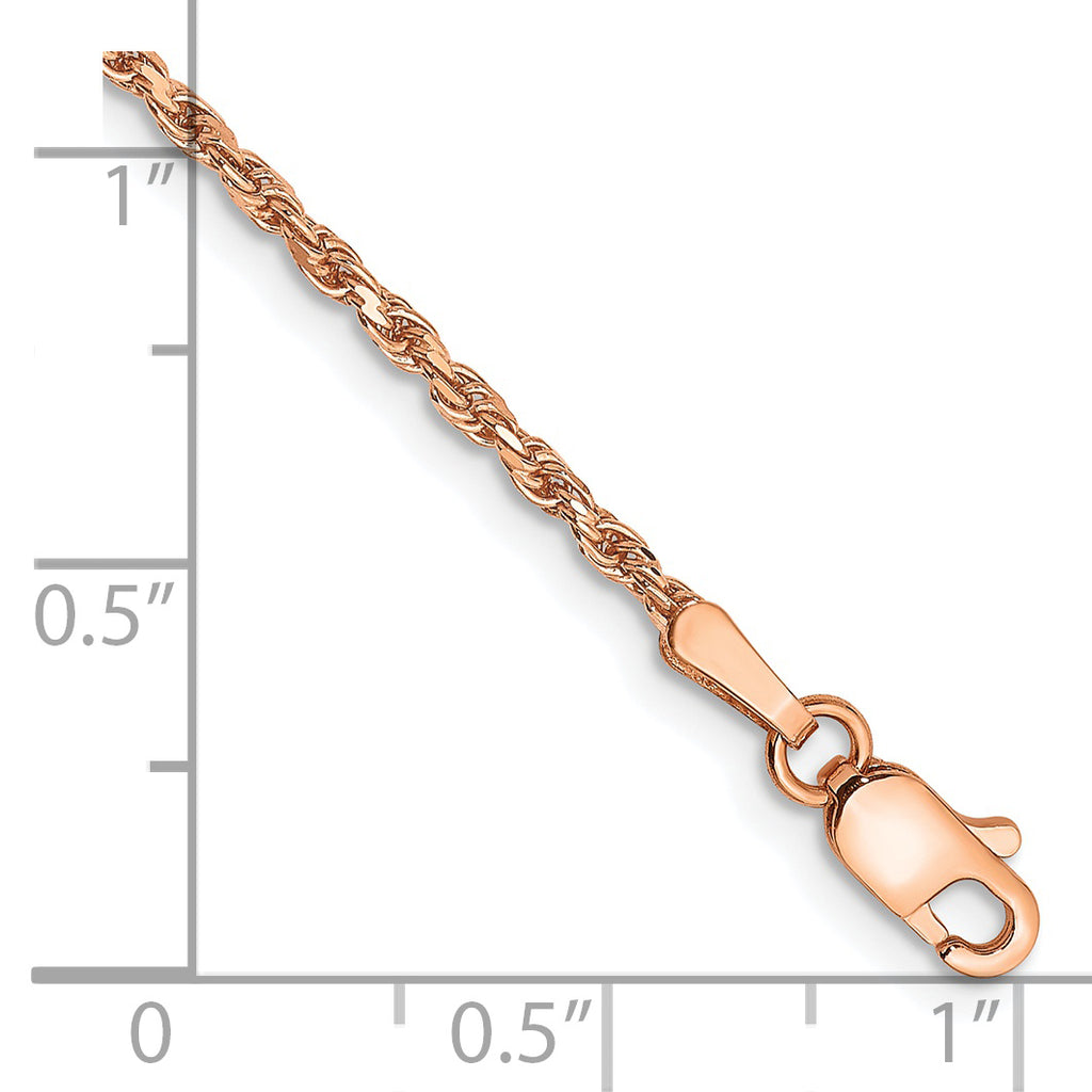 14k Rose Gold 1.8mm D/C Machine-made Rope Chain Anklet