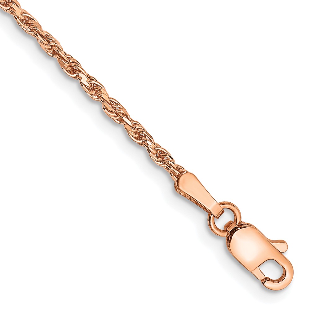 14k Rose Gold 1.8mm D/C Machine-made Rope Chain Anklet