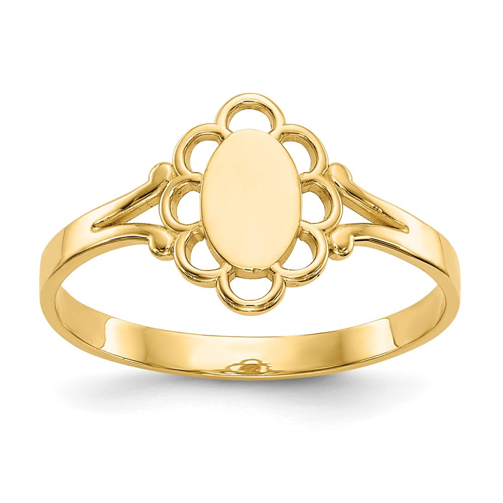 14K Filigree Oval Polished Center Baby Signet Ring