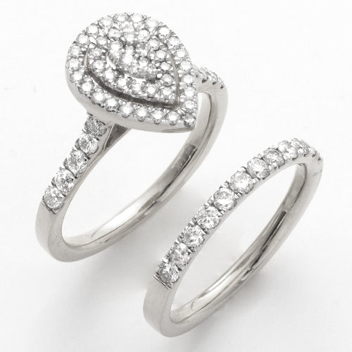 14KW 1.05CTW DIAMOND PEAR CLUSTER BRIDAL SET