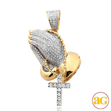 Load image into Gallery viewer, 10KY 1.00CTW DIAMOND PRAYING HANDS PENDANT WITH