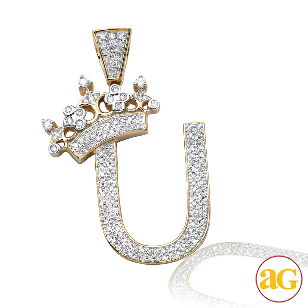 10KY 0.40CTW DIAMOND INITIAL WITH CROWN PENDANT -