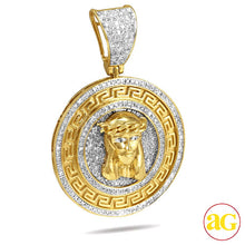 Cargar imagen en el visor de la galería, 10KY 0.75CTW DIAMOND GREEK KEY JESUS HEAD MEDALLIO