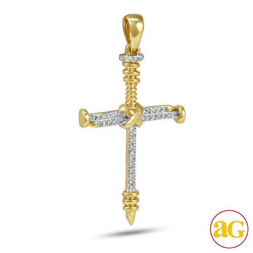 10KY 0.15CTW DIAMOND "NAILS" CROSS PENDANT