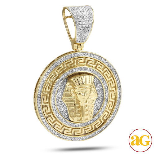 10KY 0.85CTW DIAMOND GREEK KEY PHAROAH MEDALLION