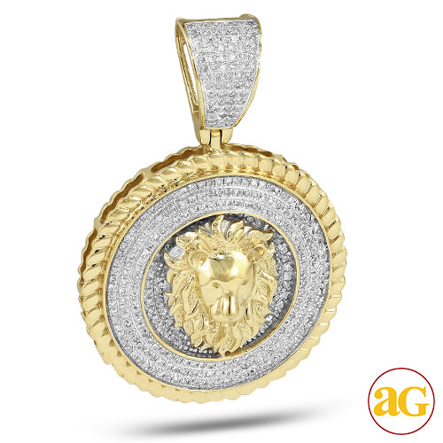 10KY 0.80CTW DIAMOND LION HEAD MEDALLION WITH ROPE