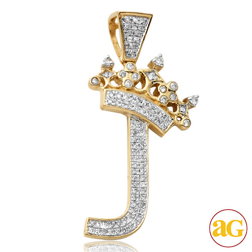 10KY 0.30CTW DIAMOND INITIAL WITH CROWN PENDANT -