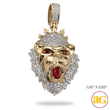 Cargar imagen en el visor de la galería, 10KY 1.00CTW DIAMOND LION HEAD WITH CROWN PENDANT