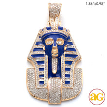 Cargar imagen en el visor de la galería, 10KY 1.25CTW DIAMOND AND BLUE ENAMEL PHAROAH HEAD