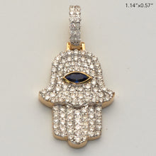 Cargar imagen en el visor de la galería, 10KY 1.00CTW DIAMOND HAMZA PENDANT WITH BLUE