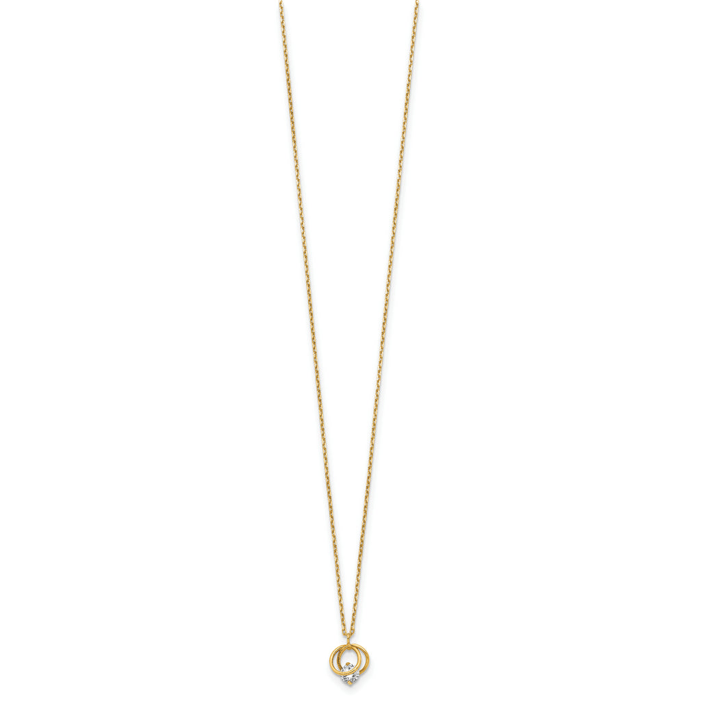 14k Yellow Gold Polished CZ Double Circle 15in w/1in ext Necklace